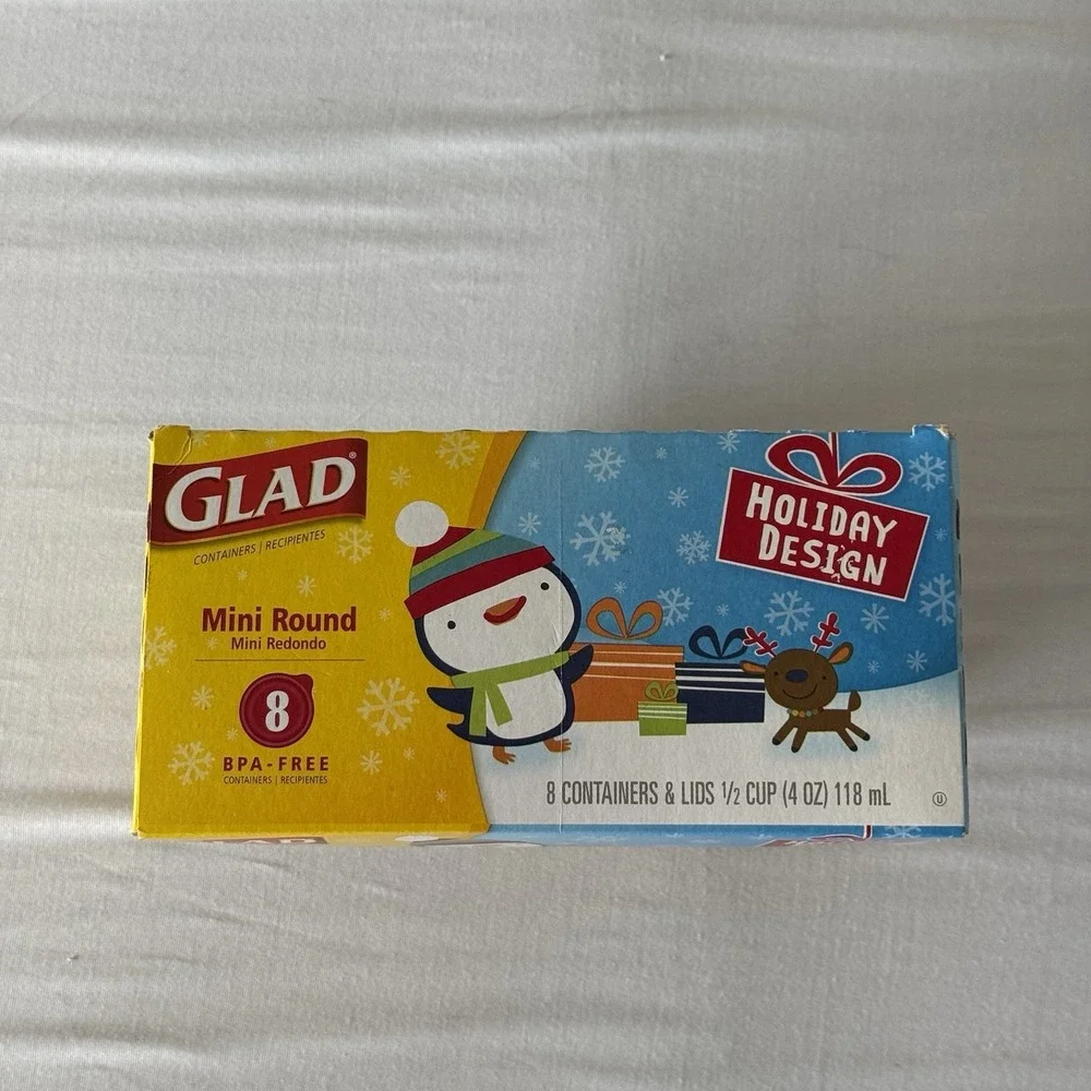 Glad Holiday Edition Mini-Round Food Storage Containers w/ Lids 4oz 8pk NEW